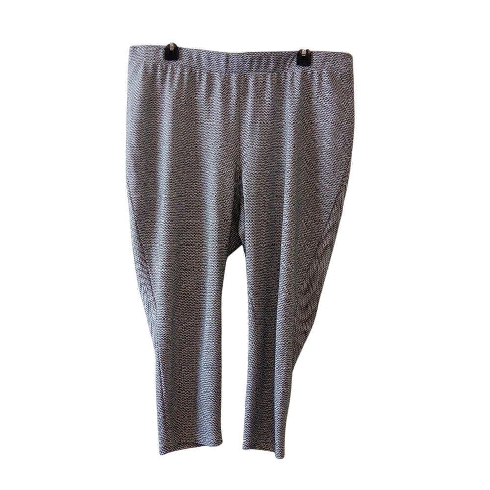 Tahari Woman Cropped Pants Size 2X White & Black Pull On Preppy Career
